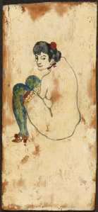 Dona amb mitges verdes, c. 1902, Pablo Ruiz Picasso. Oli sobre fusta, 27,2 x 12,5 cm. Donatiu de l’artista, 1970. MPB 110.036 Fons Museu Picasso Barcelona Fotografia: Gasull VEGAP Madrid.