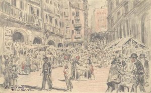 Encants Vells al carrer Consolat. 1892. Pau Febrés Yll. (AHCB).