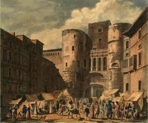 Plaça Nova. Aiguafort acolorit a mà. Jacques Molinier (AHCB).