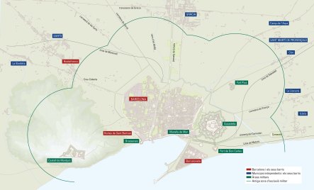 Mapa de Barcelona amb la ciutadella i els pobles del pla. Autor: Ròmul Brotons.