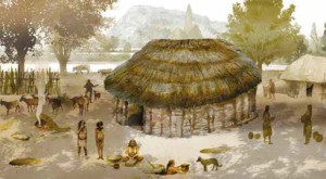 Reconstrucció hipotètica de la cabana de Reina Amàlia 31. Il•lustració: A. Álvarez. MUHBA 